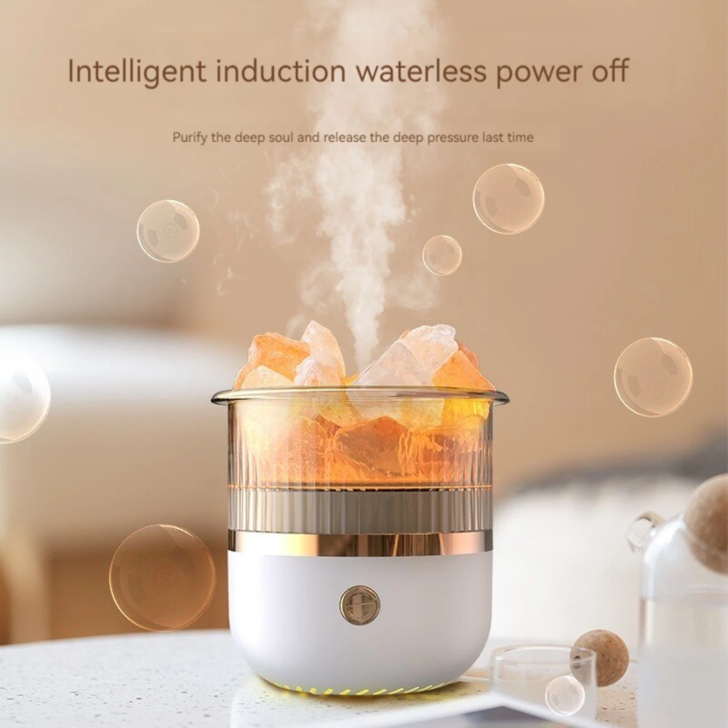 Colorful and Vibrant Small Household Salt Stone Air Humidifier with Fog Measurement for Desktop and Bedroom - Includes Cozy Nigh