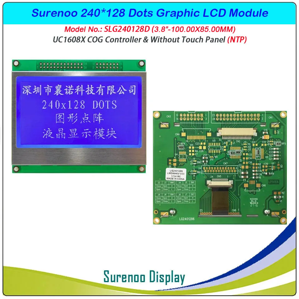 3.8 "240128 240*128 Grafis Serial SPI Paralel COG Matrix Modul LCD Tampilan Layar Build-In UC1608 controller