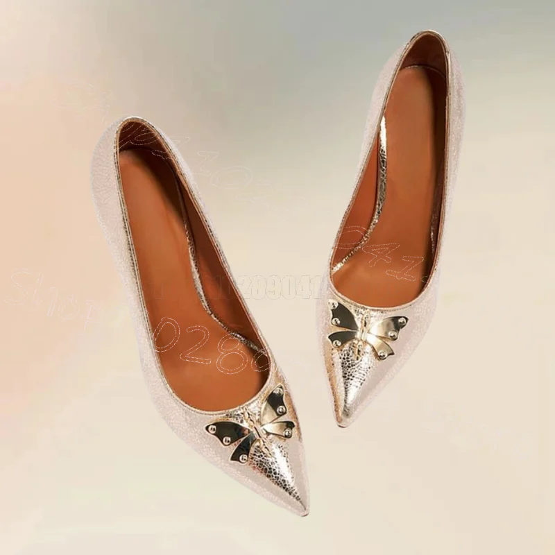 Gold Butterfly Crack Pattern Shallow Pointy Toe Pumps Slip On Women Shoes Thin High Heels Party Banquet 2024 Zapatos Para Mujere