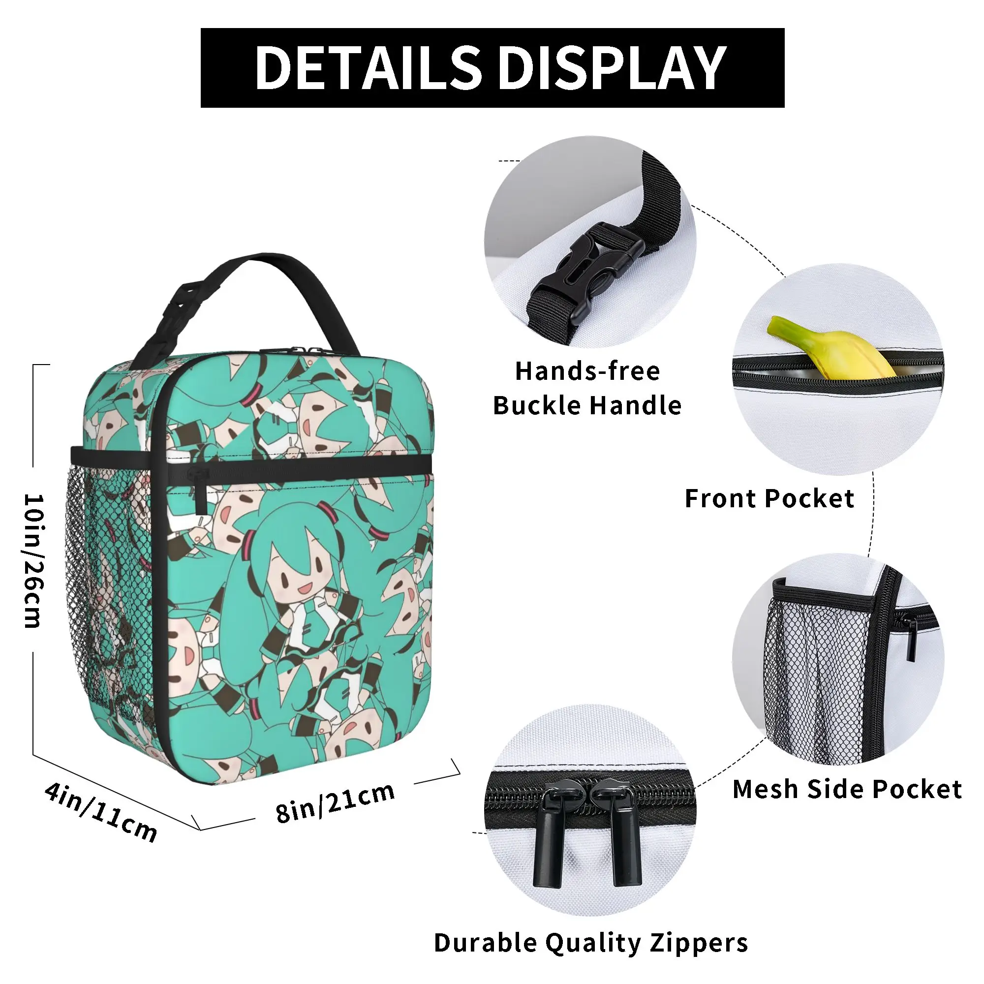 Hatsune Miku Singer Music Anime Isolierte Lunchtasche für Männer und Frauen, Lebensmittelbehälter, tragbare Thermo-Kühlboxen für die Arbeit – Detail 6