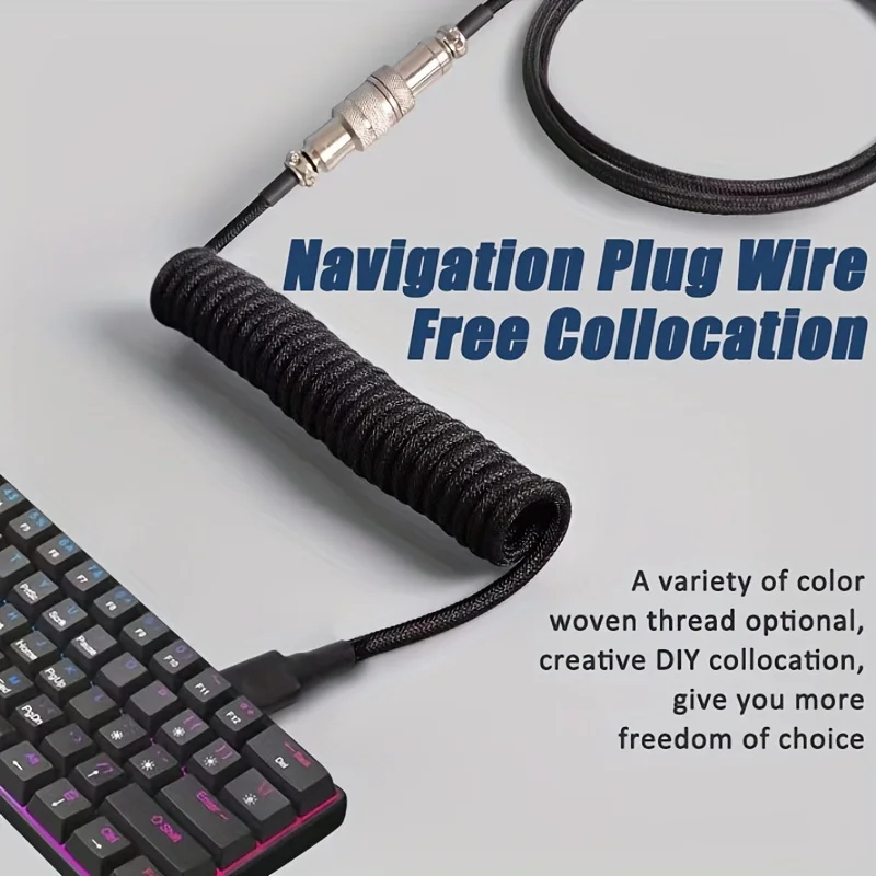 59inch/1.8m Premium Coiled Aviator Keyboard Cable - USB-C to USB-A, Detachable Metal Plug for Mechanical Gaming Keyboards