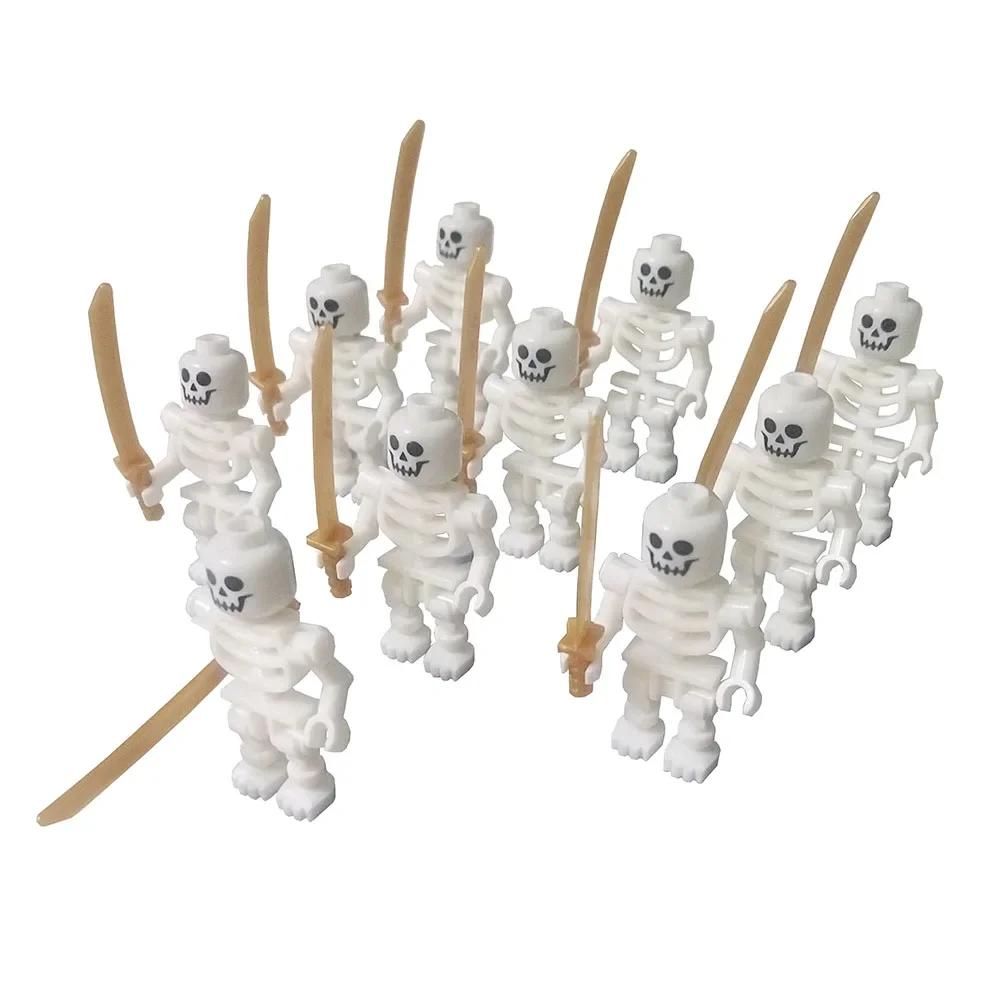 10pcs Skeleton Pirate Soldier Medieval Castle Knight Warriors Building Blocks Strong Orcs Figures Collection Toys Home Ornament