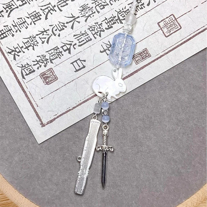 Creative Phone Charms Fashion Trendy Beaded Rabbit Mobile Phone Chain Lanyard Keychain Bag Decoration Pendant Card Book Chain