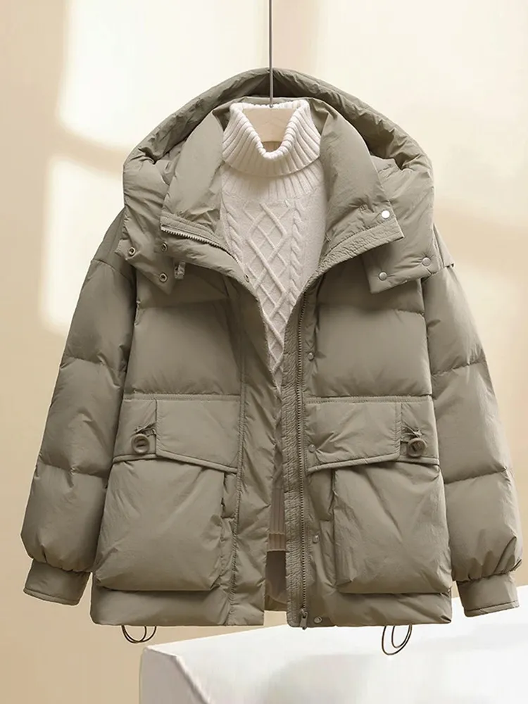 

Women's ort Puffer Jaet Korean Sle Loose Fit Warmth Outerwear Cotton Quilted Coat Trendy Winter Coat Hooded Zipper