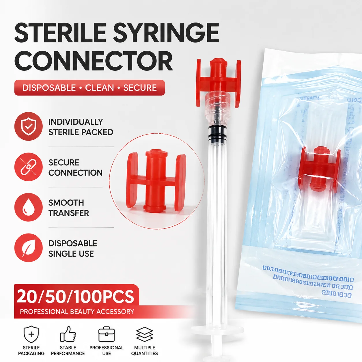 20/50/100PCS Sterile Syringe Connector Disposable Transfer Coupler Single Use Syringe Adapter Beauty Aesthetic Accessory