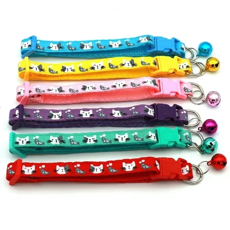 1-2Pcs Bell Colorful Cats Dog Cat Adjustable Collars For Puppy Kitten DIY Small Animal Pattern Pet Accessories Collar