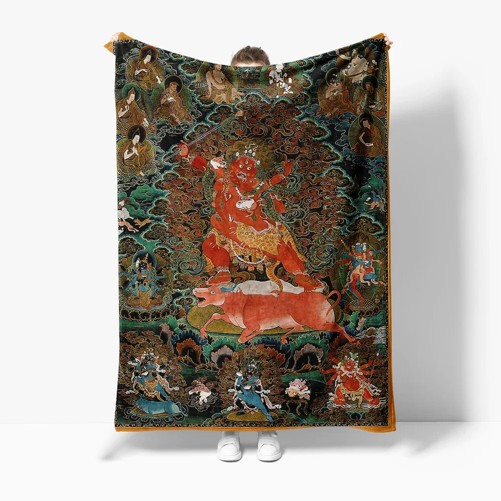 

Подробный тибетский ковер Король демонов Gesar, одеяло, мифический зверь, настенный гобелен с драконом, богемный домашний декор, подарок