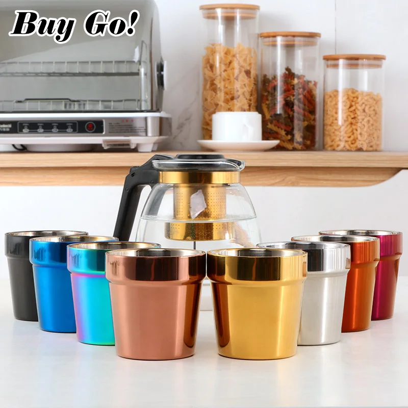 4/6/8Pcs Double Wall Stainless Steel Cups Metal Cold Beer Bar Party Coffee Mugs 175ml Tea Juice Cup Kitchen Drinkware Camping