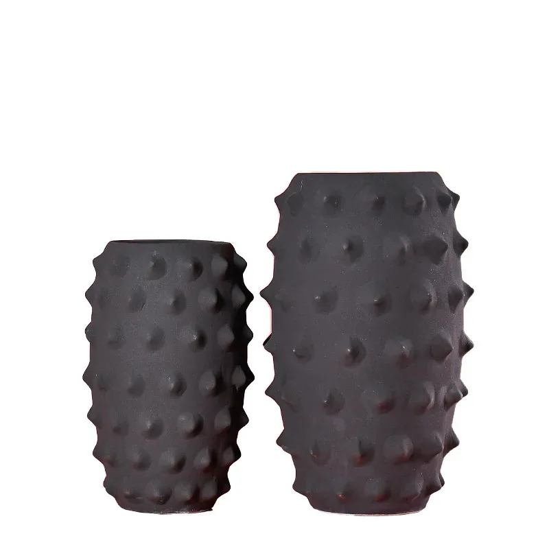 

Black Ceramic Vase Abstract Geometry Sea Urchin Spine Flower Vase Ceramic Handicraft Terrarium Home Decoration Accessories