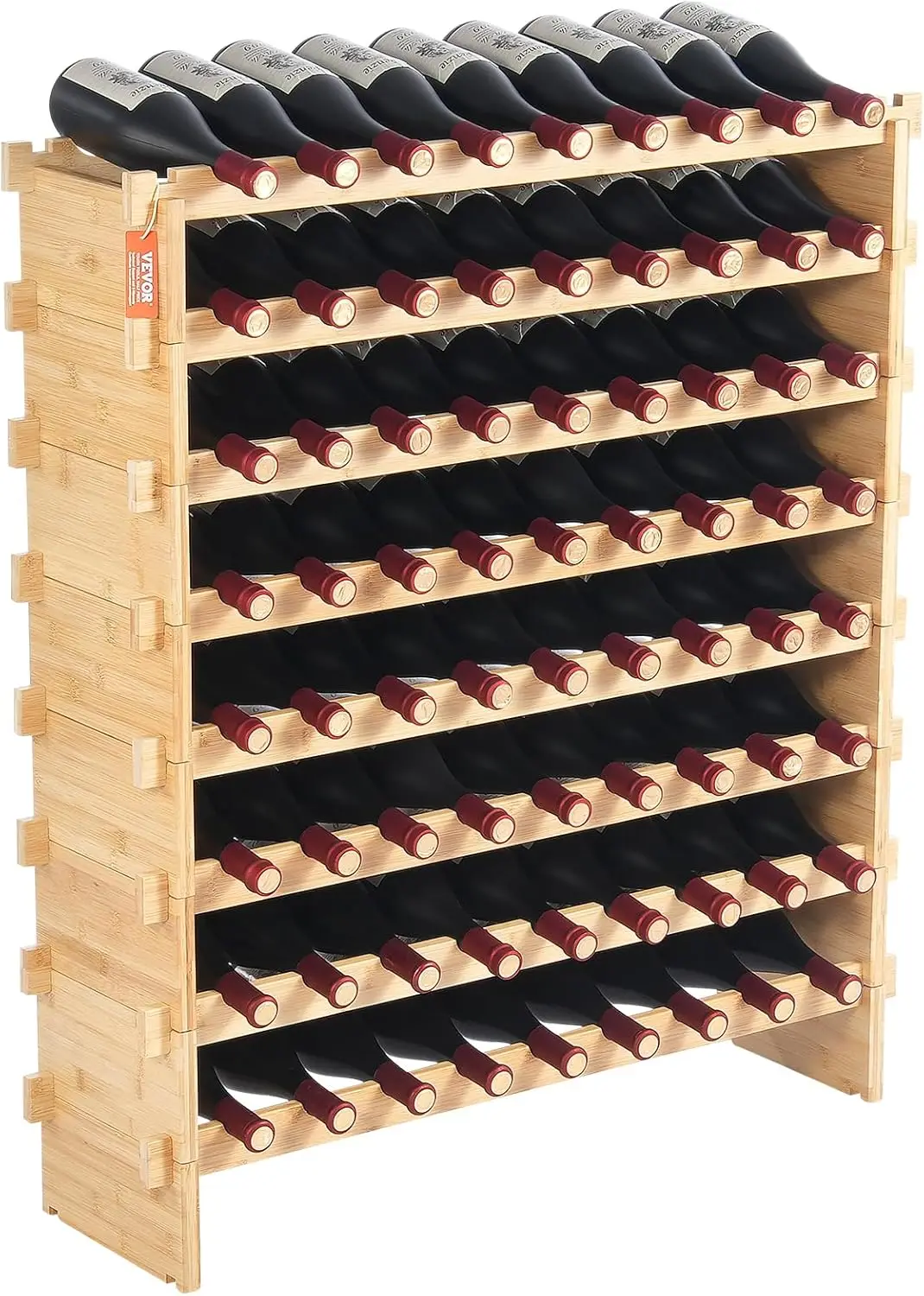 

72-Bottle Modular Bamboo Wine Rack, 8-Tier Freestanding Storage for Kitchen Bar Cellar, Wobble-Free Design