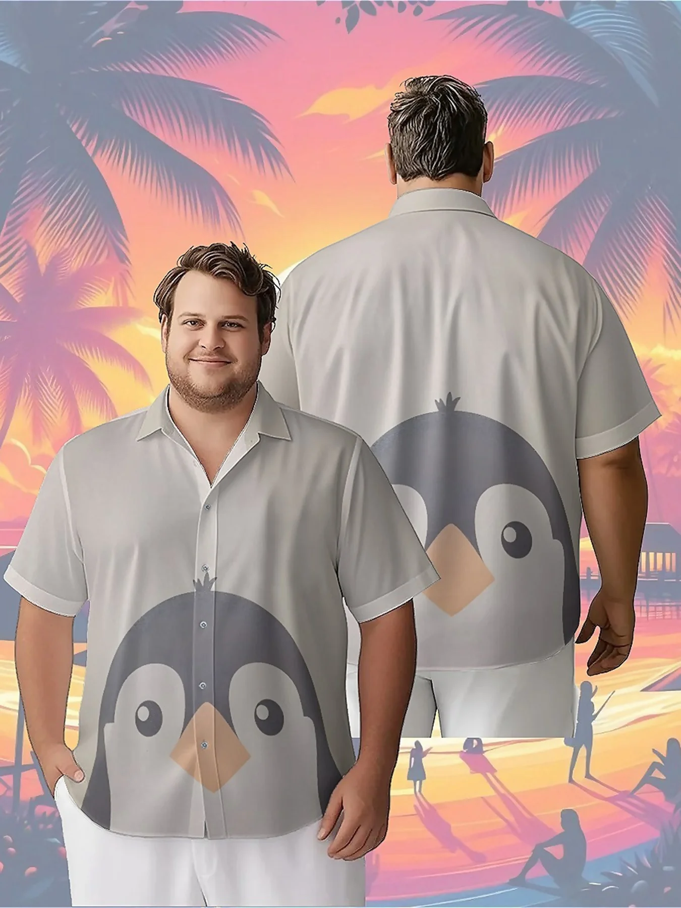 

Men's Plus Size Hawaiian Shirts Cute Penguin Pattern,Unisex Baggy Aloha Shirts,summer Alternative Clothing