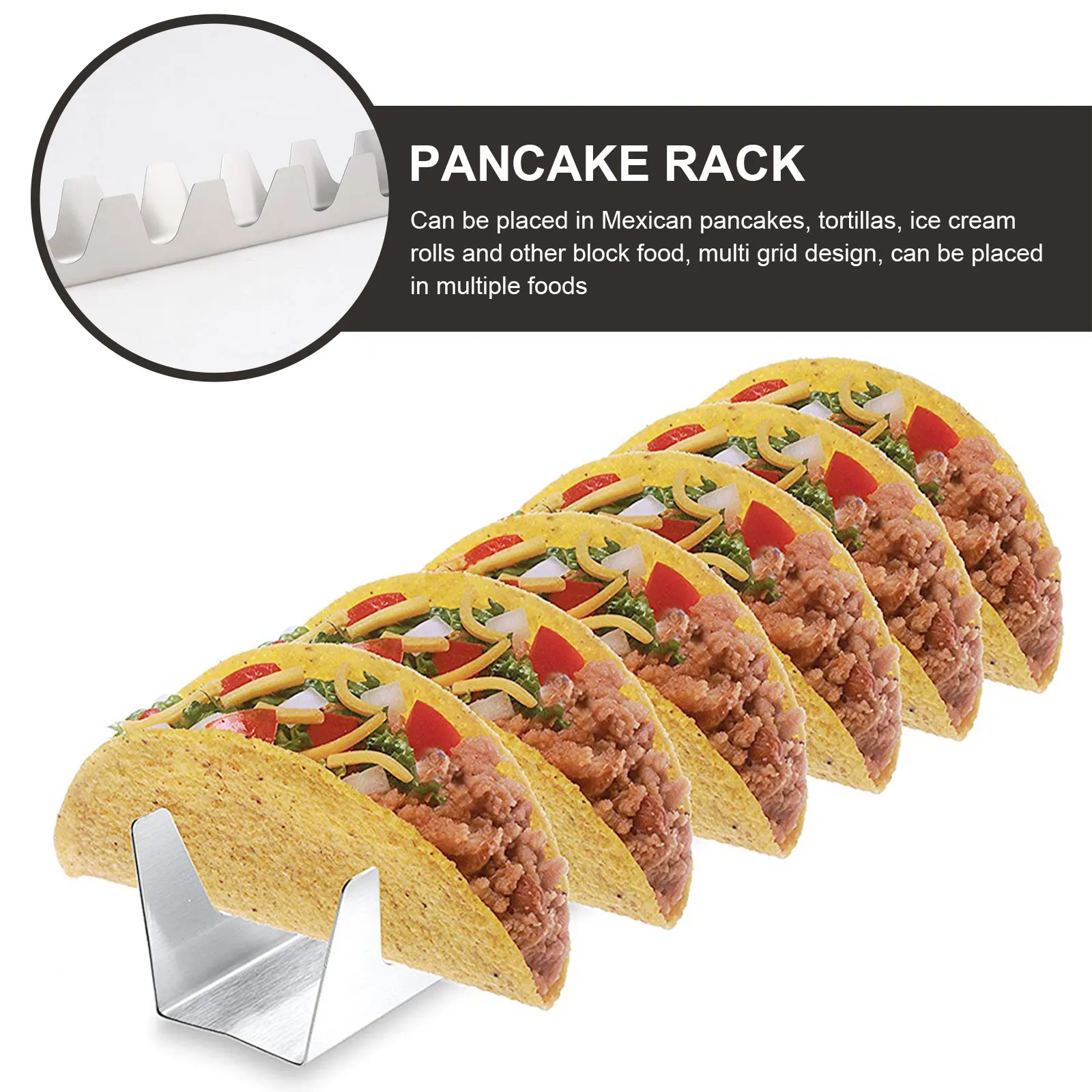 

2pcs Iron Wire Kitchen Mexican Food Rack Shells for Hard Shell Tacos Oven Grill Holders Dishwasher Safe (Silver)