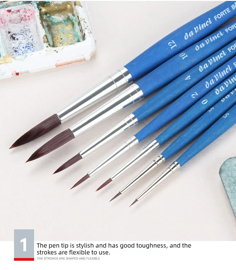 Deutscher Da Vinci Professioneller Kunstmalpinsel, 393 Forte Basis-Malpinsel, Rund Elastisch Synthetisch mit Blauem Mattgriff – Detail 5