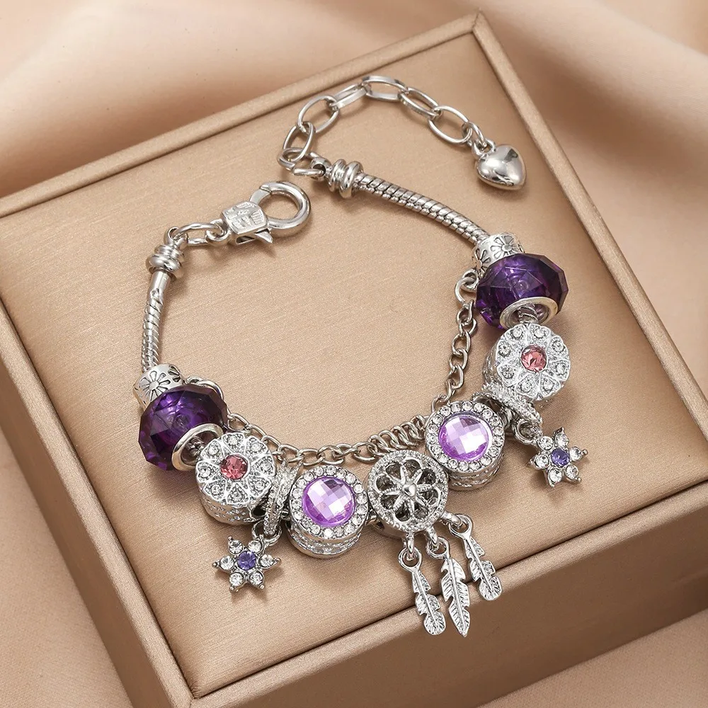 Roland Purple Crystal Bracelet Female Ins niche design Fine Dream Catcher Six Star Pendant Bracelet pulsera envio gratis