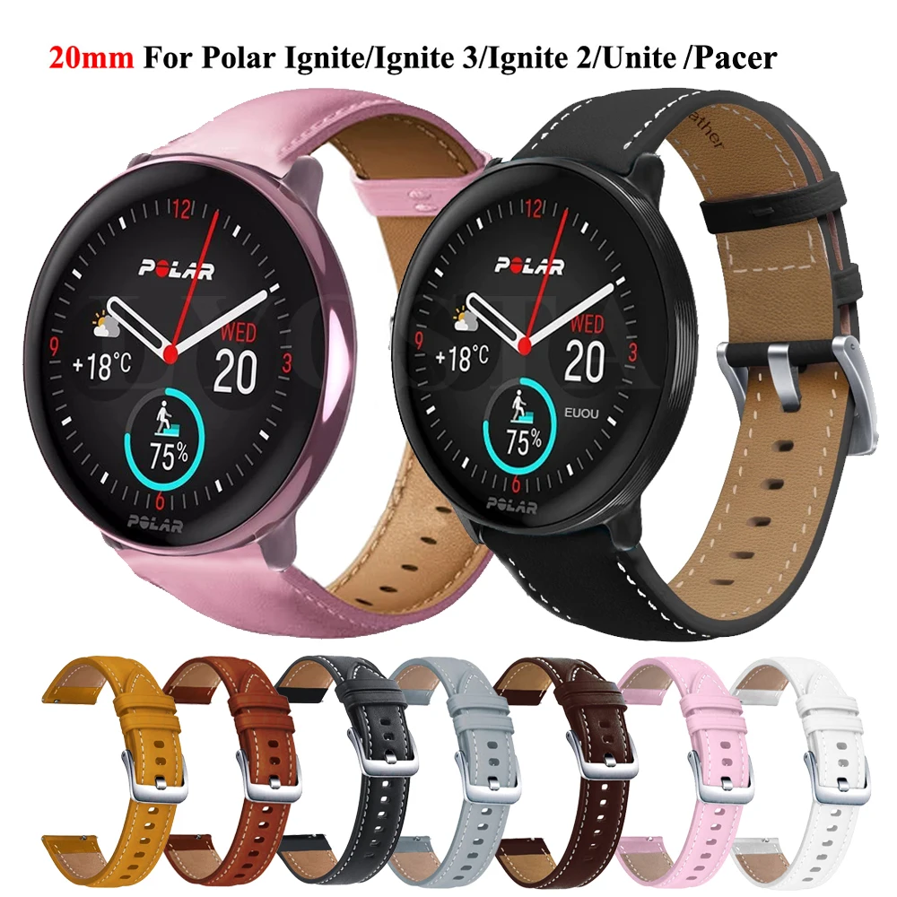 20 มม.สายรัดข้อมือหนังสําหรับ Polar Pacer Ignite 2 สร้อยข้อมือกีฬาสําหรับ Polar Ignite 3 Unite ปรับสมาร์ท Watchband อุปกรณ์เสริม