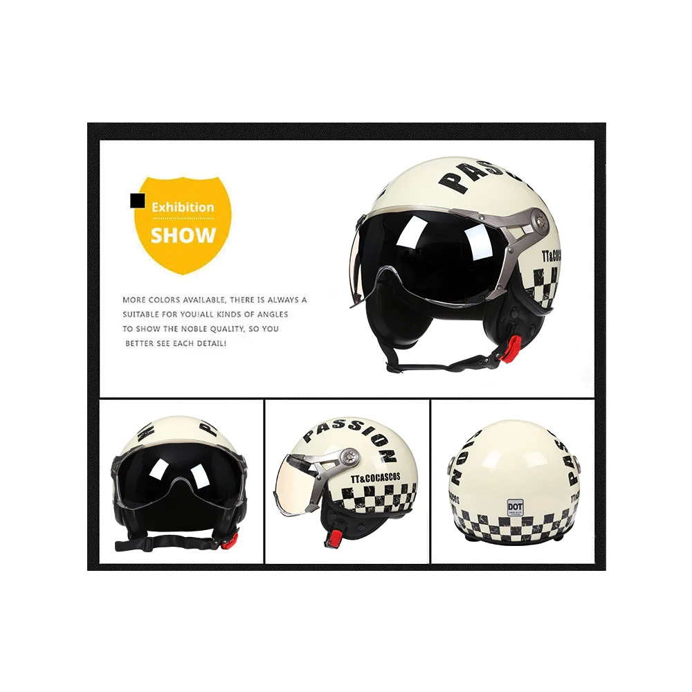 Casco de Motocicleta DOT Retro Vintage Chopper 3/4 Semiabierto, Casco Abierto Retro 3/4, Casco Cruise para Hombre y Mujer