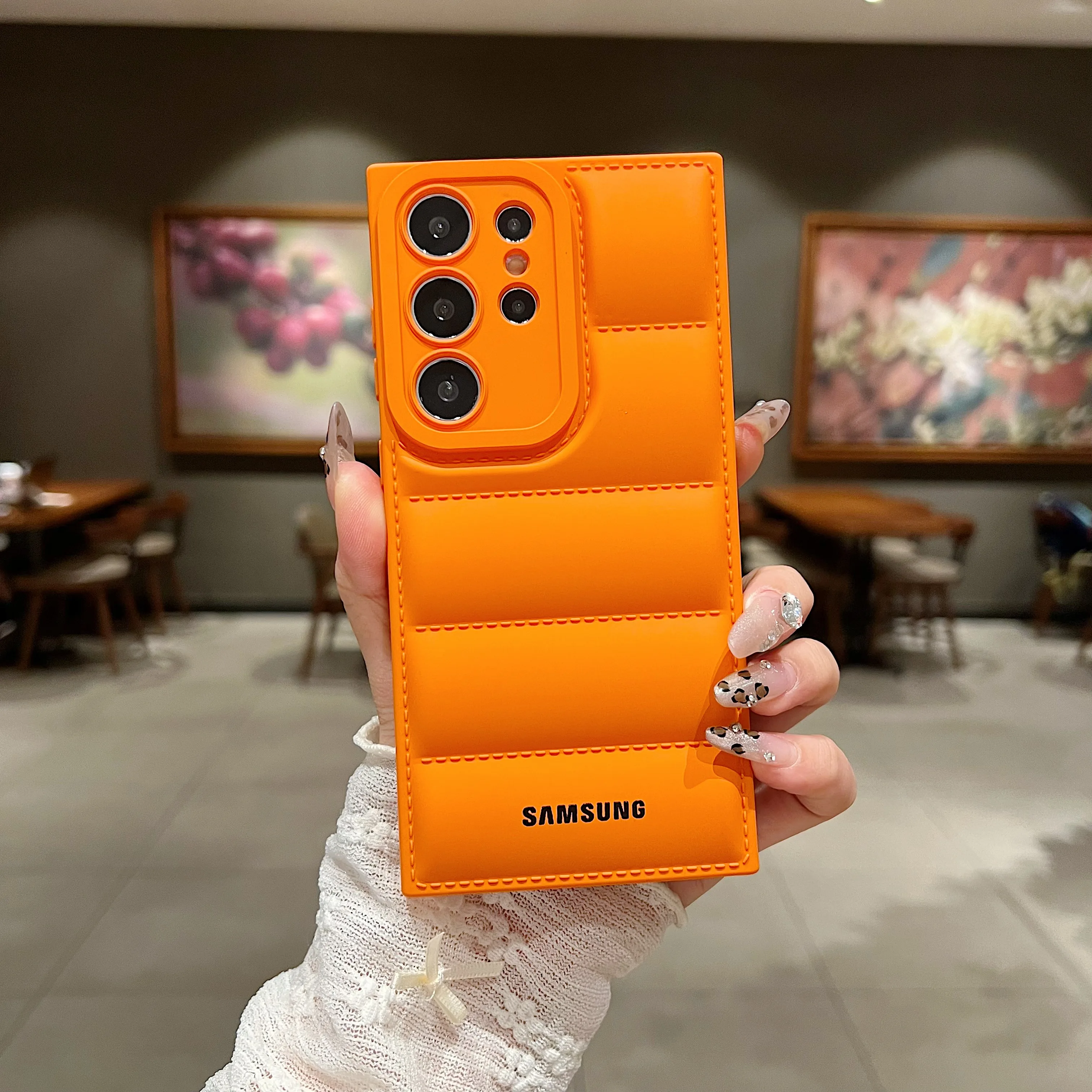 Wave Puffer Daunenjacke Handyhülle Samsung S26 S25 S24 S23 S22 Ultra S21 Plus Note 20 A72 A54 Einfarbig stoßfeste Softcover