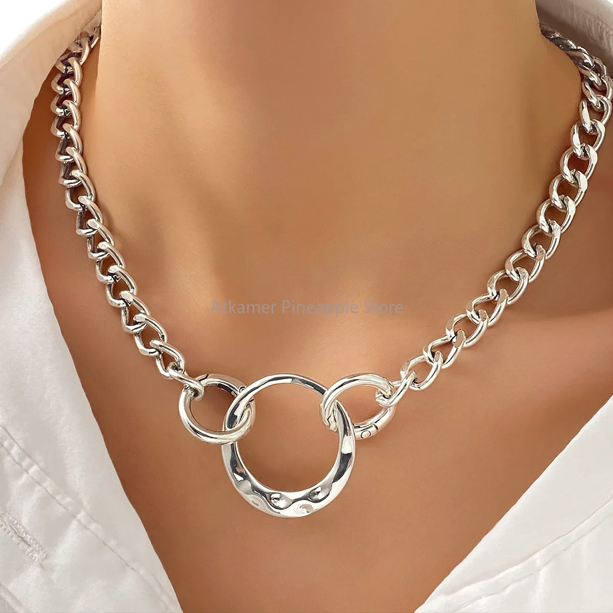 

Stainless Steel Hollow Circle Necklace For Women Couple Trendy Hip Hop Personality Simple Party Jewelry Accessories