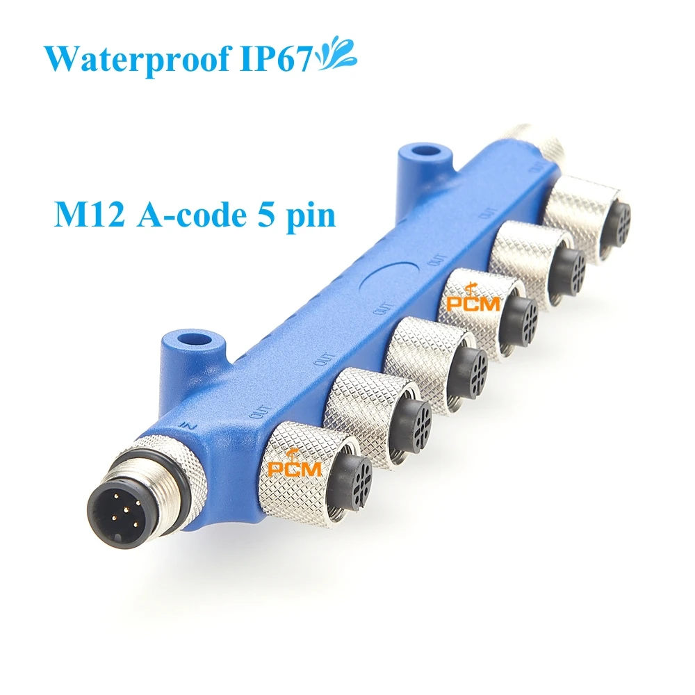 Ethernet M12 A-code 5 Pin CAN Waterproof T Splitter Cable Micro-C Low Loss 6 Way Joiner for PROFIBUS CANBus CANopen N2K Sensor