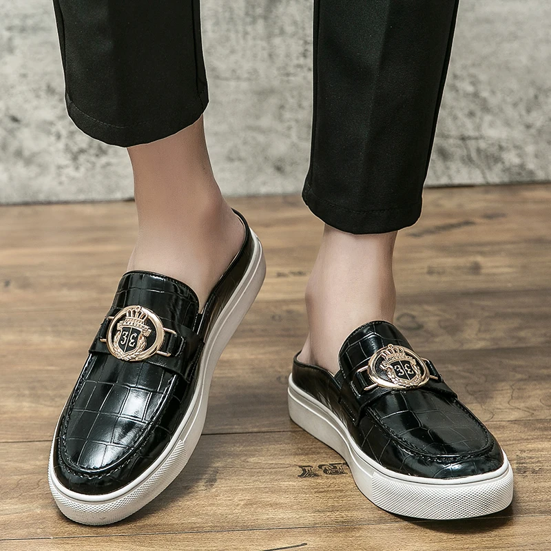 حذاء رجالي صيفي عصري بنصف سحب بنمط تمساح وكعب خلفي بدون خطوة واحدة حذاء باوتو كاجوال فول #5