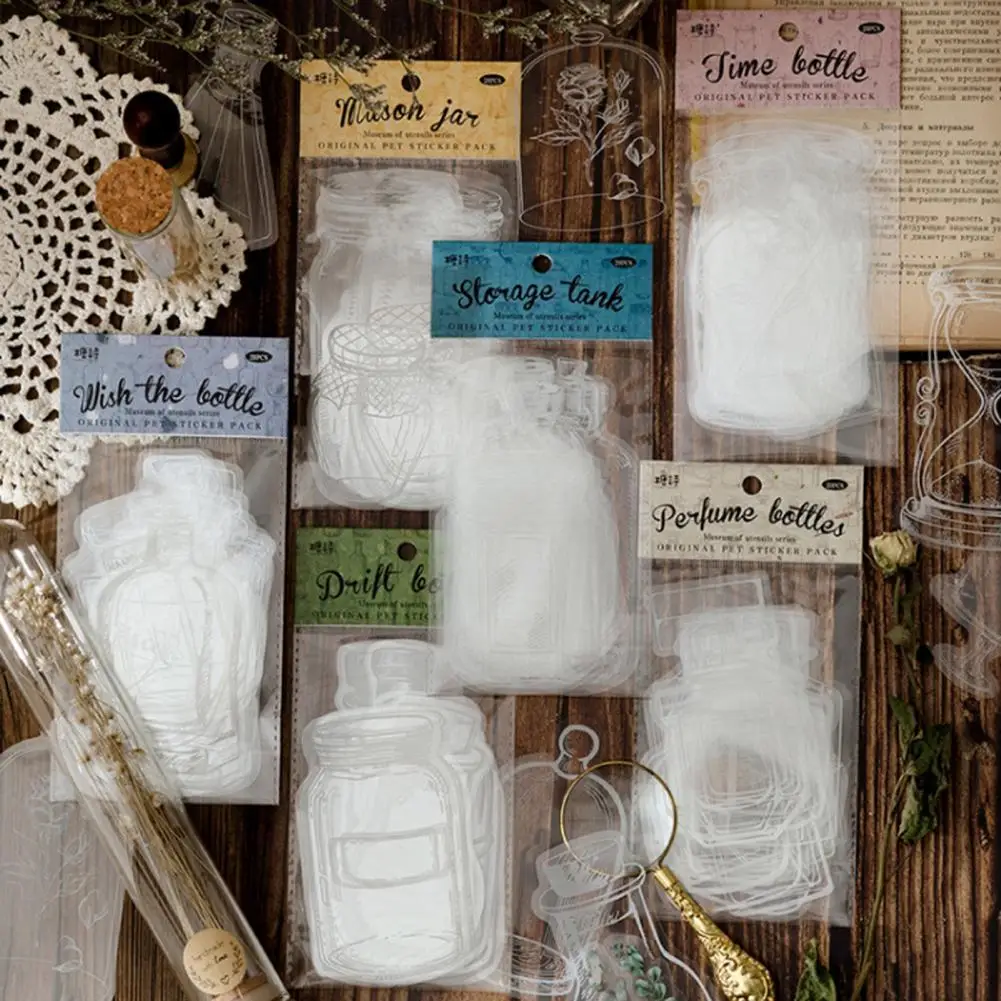 20Pcs/Bag  Drift Bottle Bookmark Delicate DIY Projects Drift Bottle Bookmark Self-adhesive Card Making Glassware Sticker