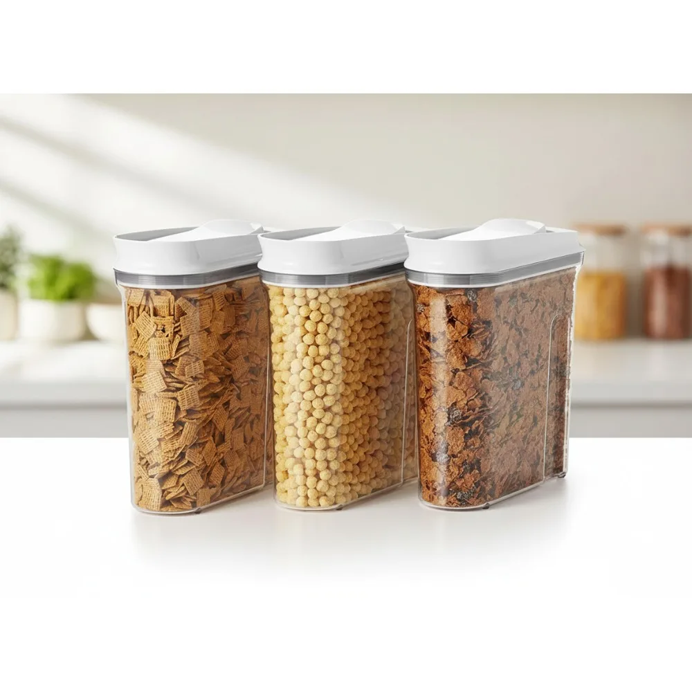 

3-Piece Cereal Dispenser Set - Airtight Food Storage Containers for Kitchen Pantry Organization