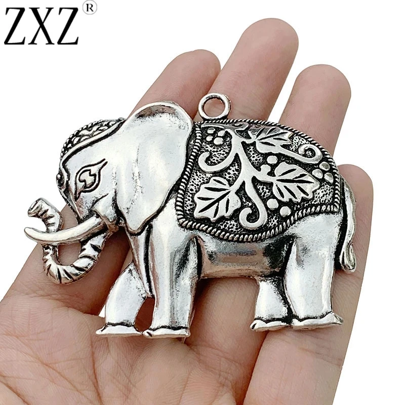 2pcs Tibetan Silver Large Animal Elephant Charms Pendants for Necklace Jewelry Making Findings