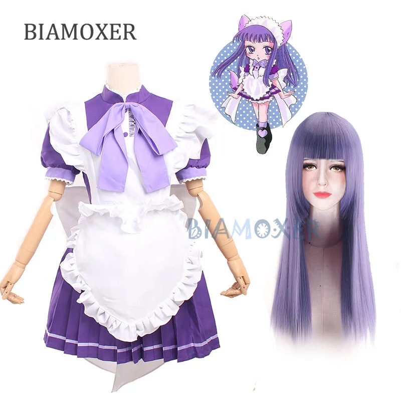 Fujiwara Zakuro Maid Dress Cosplay Wig Purple Tokyo Mew Mew Cosplay Costume Game Japanese purple Outfit all set Cosplay Costumes