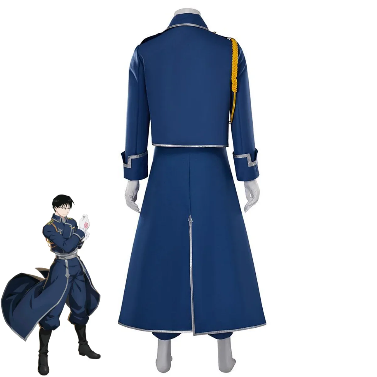 Disfraz de Cosplay de Roy Mustang, Uniforme Militar Azul de Combate, Anime Fullmetal Alchemist, Abrigo, Peluca, Traje de Carnaval de Halloween para Hombre Adulto