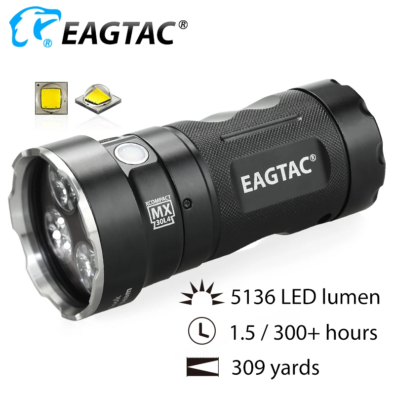 EAGTAC MX30L4XC Extra Compact LED Flashlight 5136 Lumens Free 4*18650 Battery High CRI Nichia219B CRI92 Photography Torch