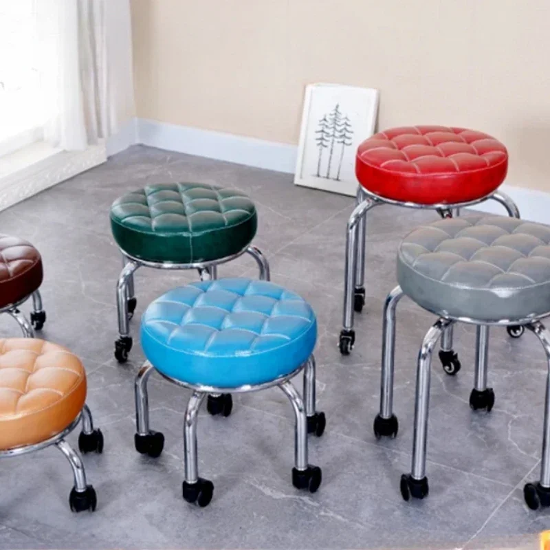 Aluminum Pulley Stool Low Round Stool with Wheels Creative Home Back Chair Lazy Housework Bench Portable Household