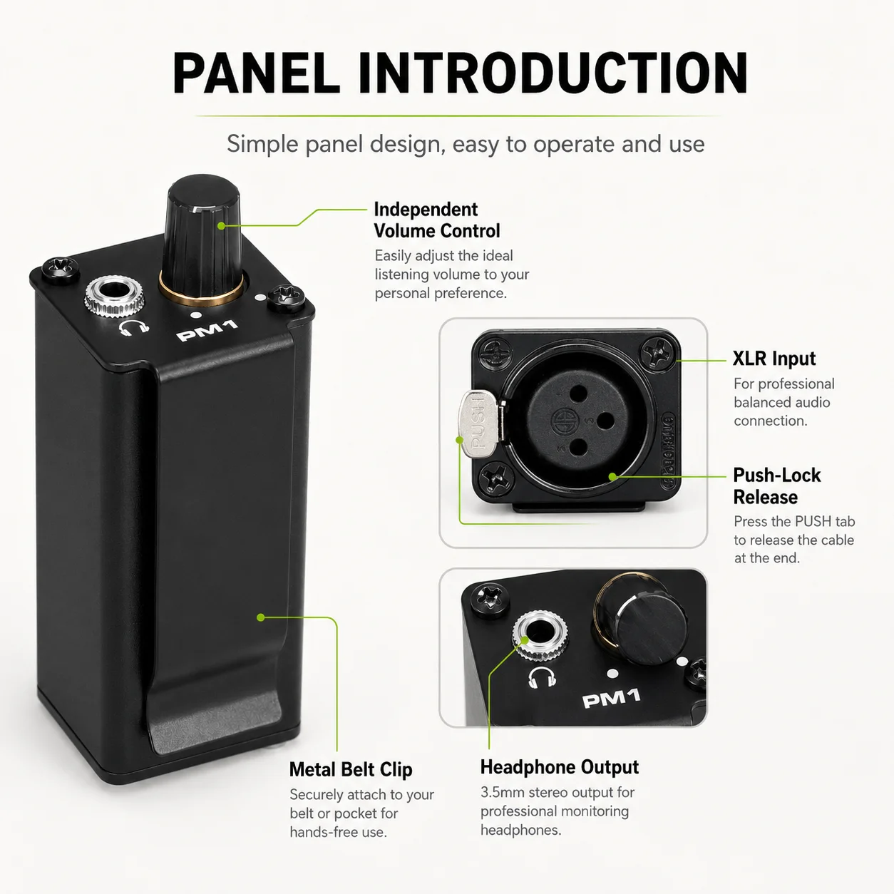 Portable PM1 Personal Headphone Amplifier XLR to 3.5MM Mini In Ear Monitor Amp Volume Adjust for Live Performance Recording