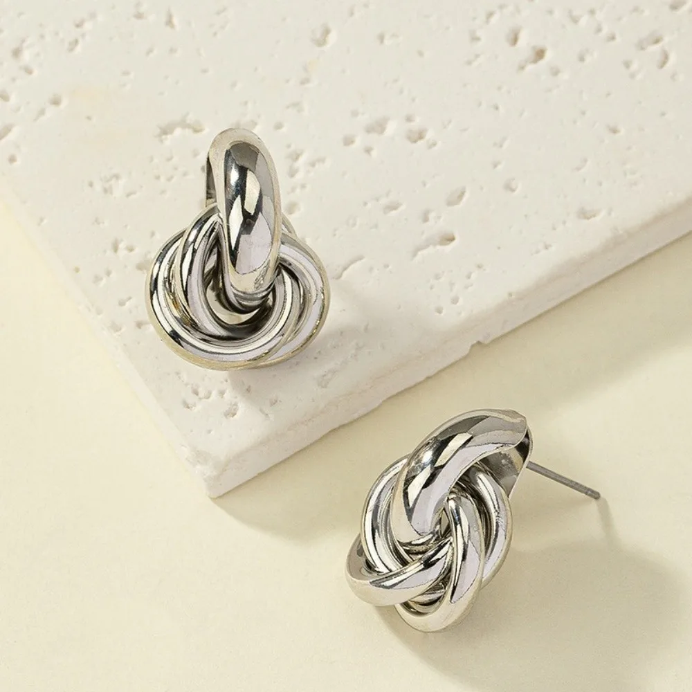 Fashion Geometric Knot Earrings Multi-layer Design Chunky Style Twist Earrings Vintage Irregular Metal Stud Earrings Girls
