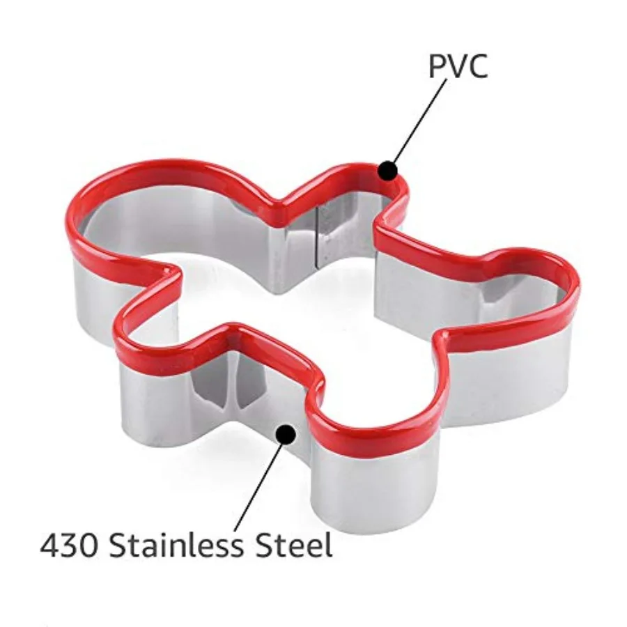 3pcs Ginger Man Ce Cutters Set Ginger Boy Shape Mould with Red Environmental PVC