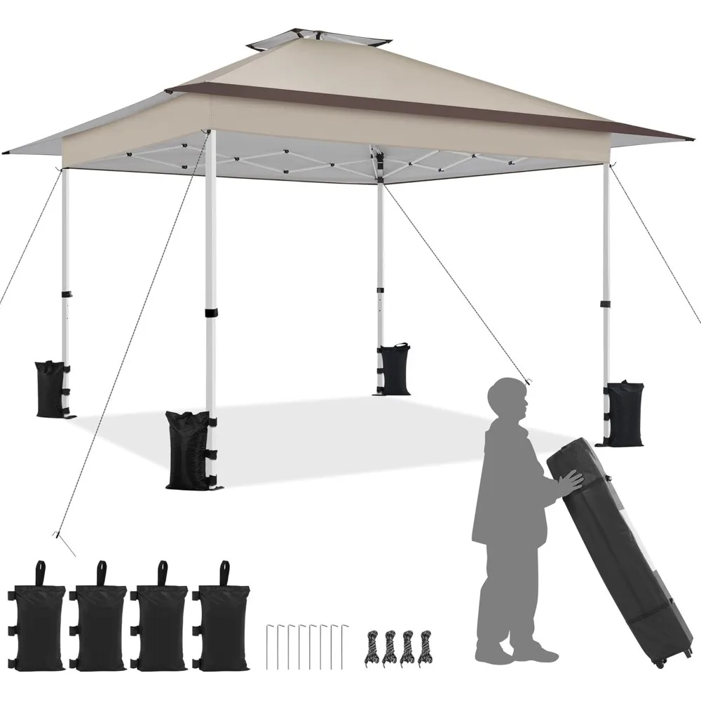 

13x13 Pop Up Canopy Tent, Straight Leg Easy Single Person Set-up Folding Shelter w/Extending Eaves w/Rolling Storage Bag & Sand
