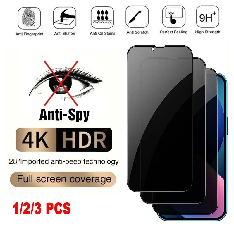 

1/2/3 PCS Privacy Screen Protector for 15 14 11 12 13 7 8 PRO MAX Mini Full High Clear Anti-Scratch Anti-Spy Tempered Glass Film