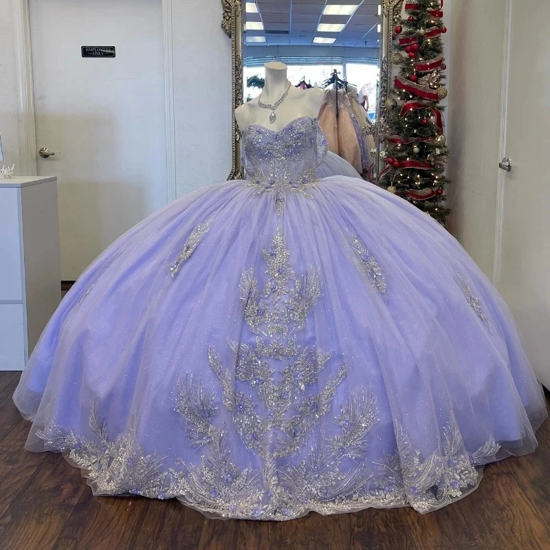 

Sparkly Lavender Quinceanera Dress 2024 Ball Gown Appliques Lace Beading Sequins Puffy Skirt Sweet 16 Dress Vestidos 15 de