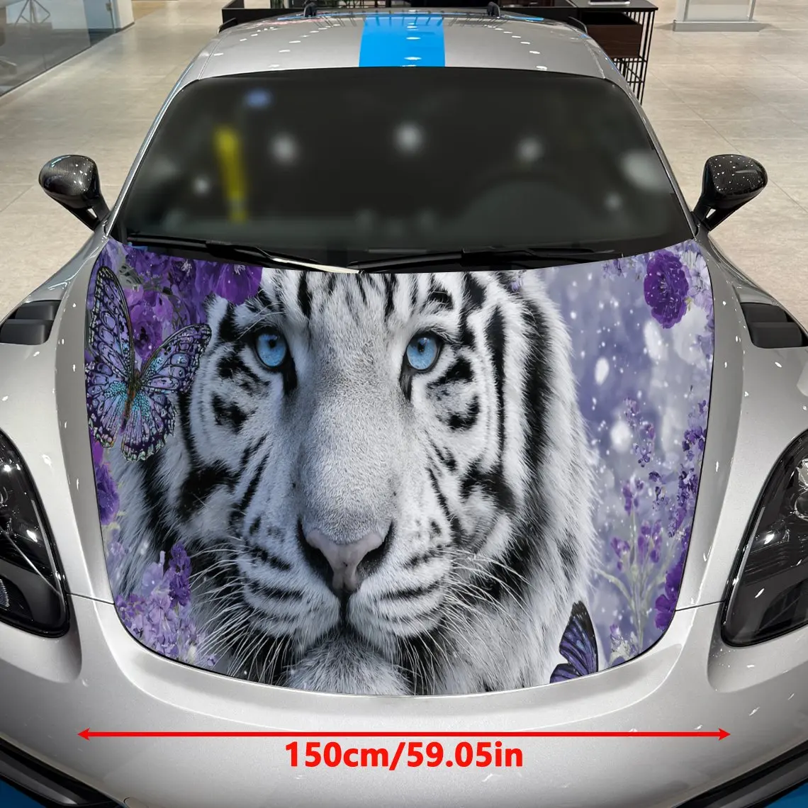 Car Decals A White Tiger Design in a Purple, Textured Background with Artistic, Magical Visual Elements Car Hood Sticker, Waterp