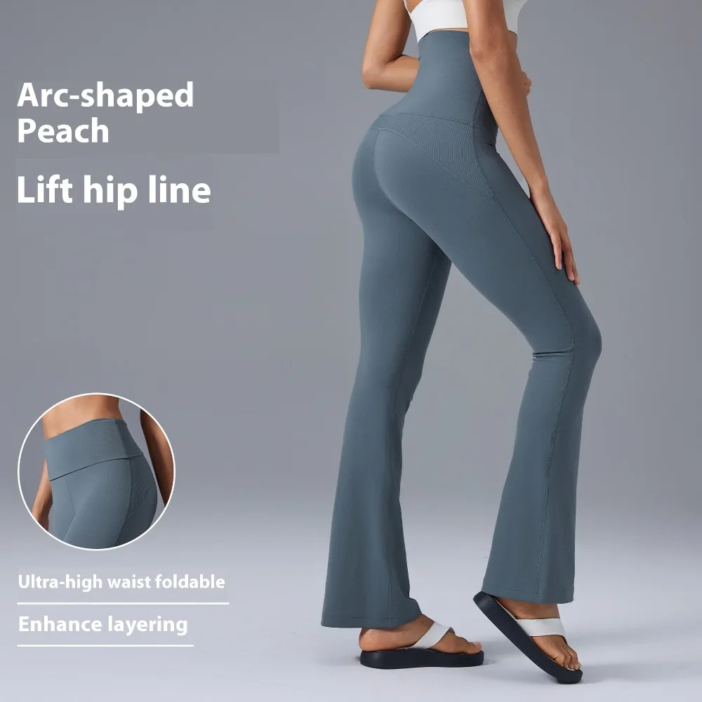 ارتفاع الخصر التخسيس متوهج اليوغا السراويل طوي حزام جرس قيعان الورك رفع البطن التحكم الرياضة اللياقة البدنية السراويل للنساء #2