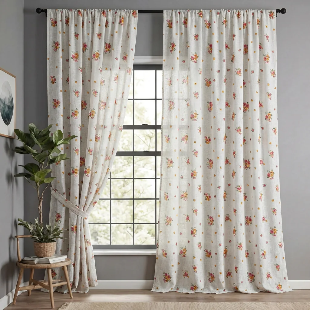 1pc Embroidered Transparent Curtain, Thickened Living Room Bedroom Drapes, High-End Semi-Sheer Window Treatment, Modern Minimali