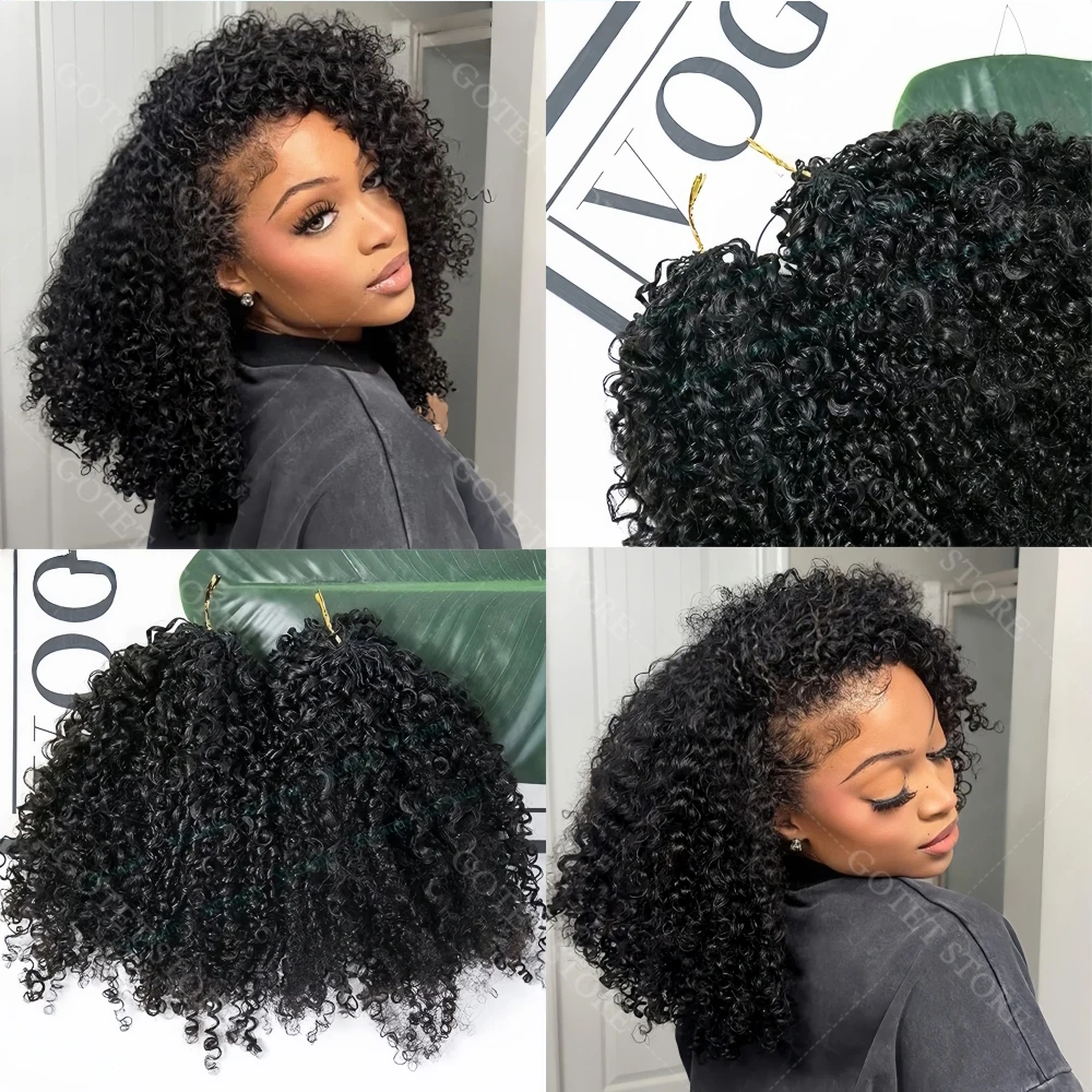 

Натуральные афро-кудрявые волосы 12A для плетения крючком, невидимая нить, предварительно разделенные, необработанные, мелкие спиральные кудри для богемных причесок