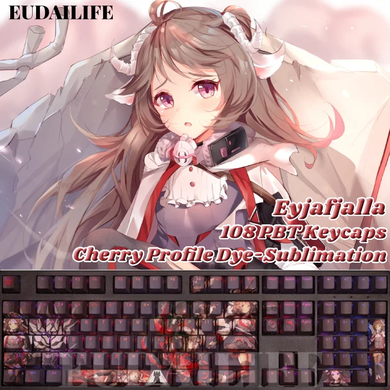 Eyjafjalla 108 Keycap Arknights Game PBT DYE Sublimation Light Transmitting Switch Cross Key Cover for Mechanical Keyboard Gift