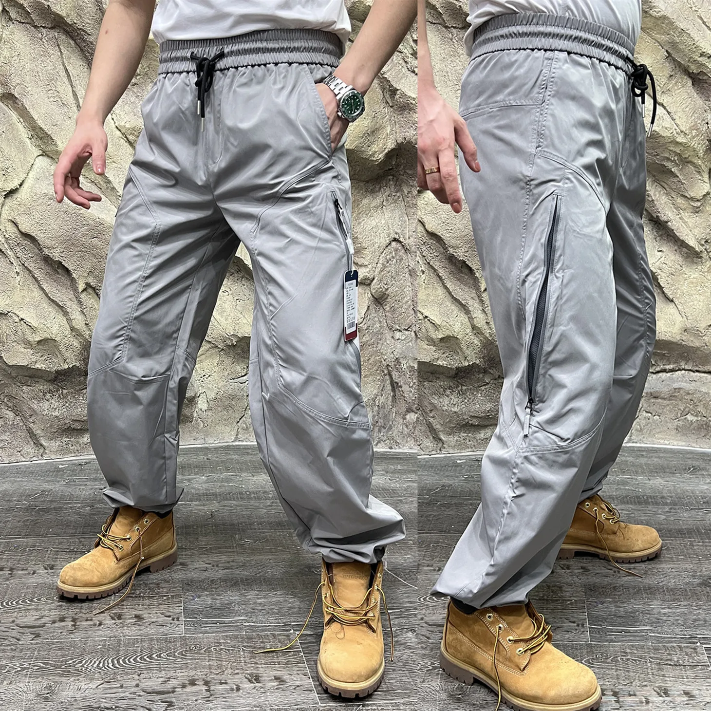 

Spring Summer Men's Faion Thin Qui Dry Breathable Elastic Waist Long Pants Mountain Series Workwear Sle 3D Tailoring Ca...