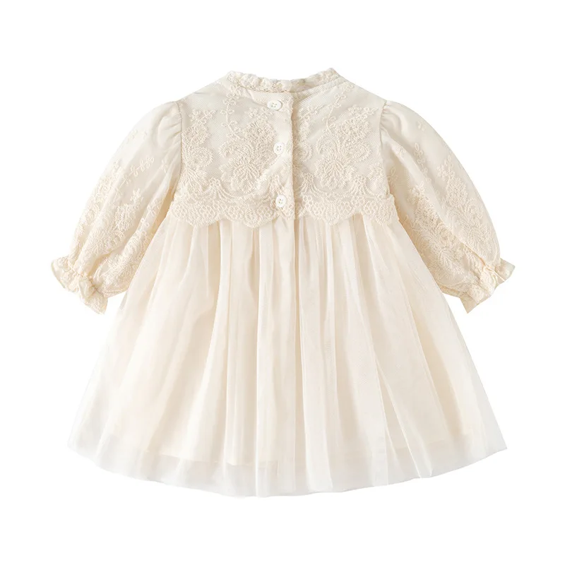 

Spring and Autumn Baby Girl Lace One-Year-Old French Style Dress Birthday Full Moon Fashionable Soft Tulle Long Sleeve Princess
