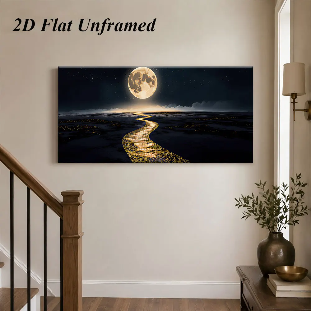 (1PC Unframe)1 piece of dreamy moonlit river frameless decorative painting, living room, bedroom, study, modern minimalist art p