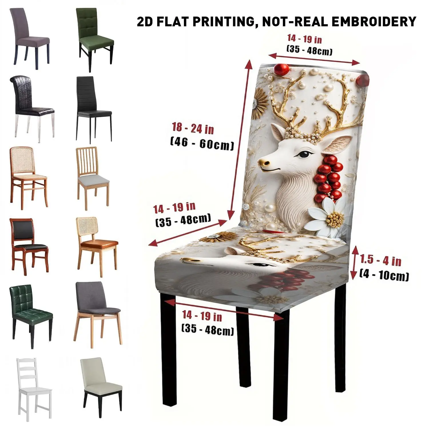 LANMOLIFE Christmas Dining Chair CoversCartoon Reindeer Dining Chair Covers Removable Spandex Dining Chair Covers For Home Decor