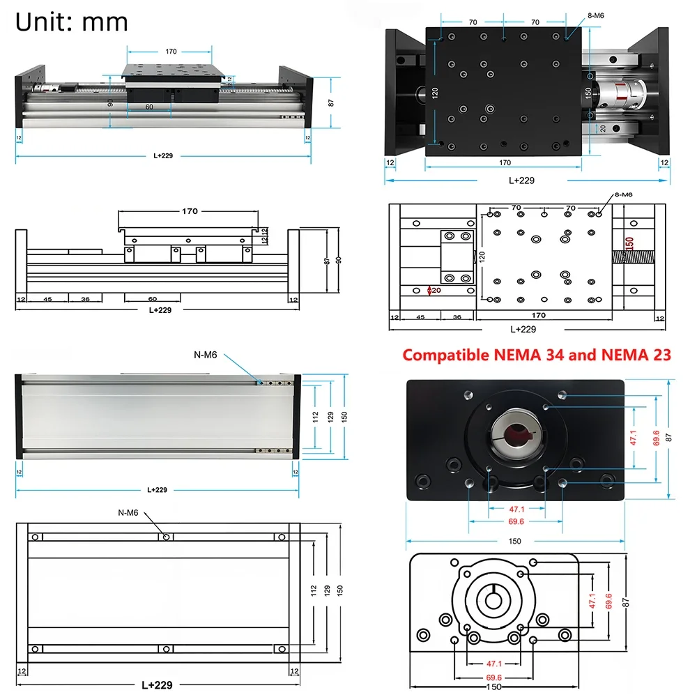 Heavy Duty Linear Slide Table HGR20 Double Guide Rail Ballscrew Linear With Dust Cover SFU2010/2005 4PCS HGR20 CNC Block 200KG
