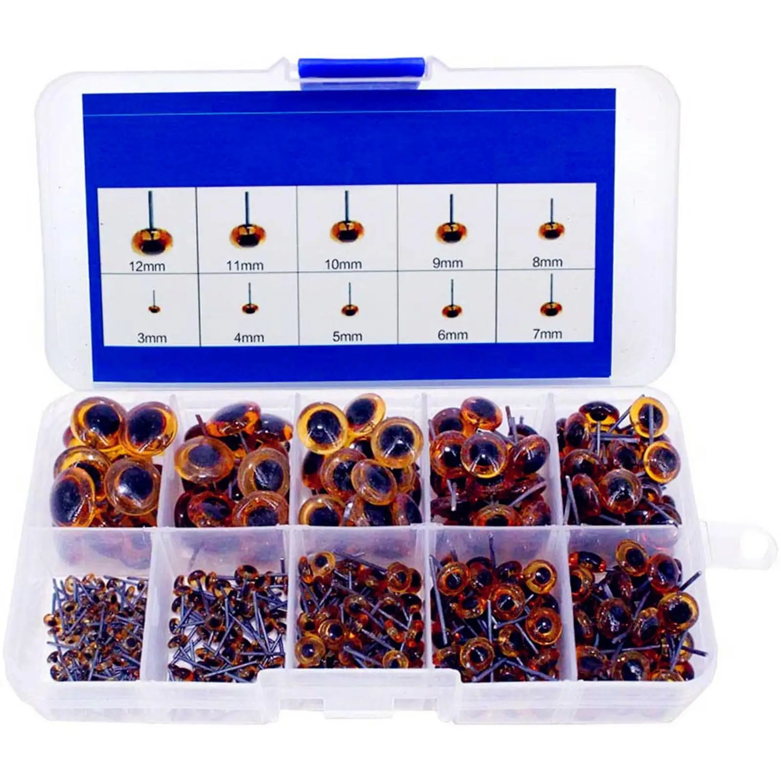 100개 묶음 혼합 갈색 인형 안전 눈 10가지 크기 3-12mm 봉제 인형 장난감 제작 프로젝트 인형 액세서리