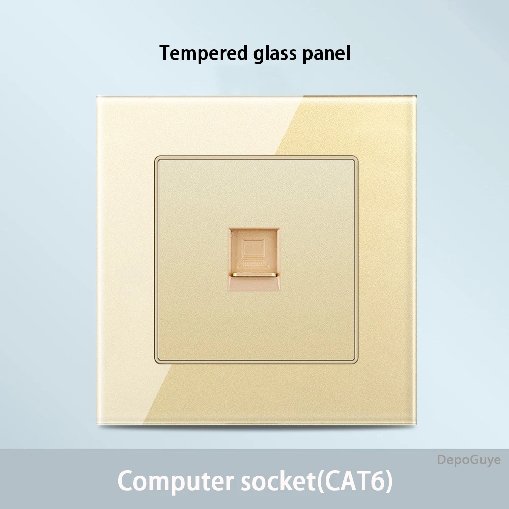 Gold Universal Tempered Glass Wall Socket,UK 13A power outlet with USB Type C 18W Quick Charge,Home Light Electric Switch Panel image 3