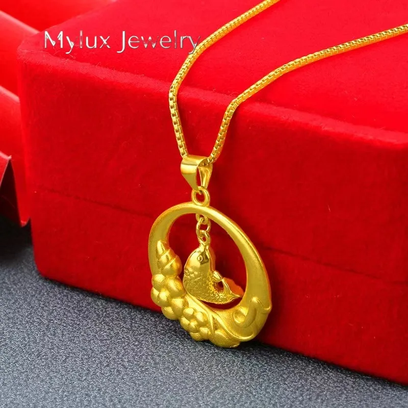 

Mylux Jewelry Unisex 24K Gold (AU999) Fish-Leaping Dragon Gate Necklace | 3D pearl-bearing koi, filigree cloud with lapis accent